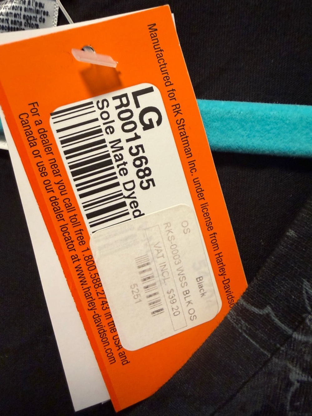 Harley-Davidson Black T-Shirt with Teal Accent and Orange Tag - Picture 3 of 3